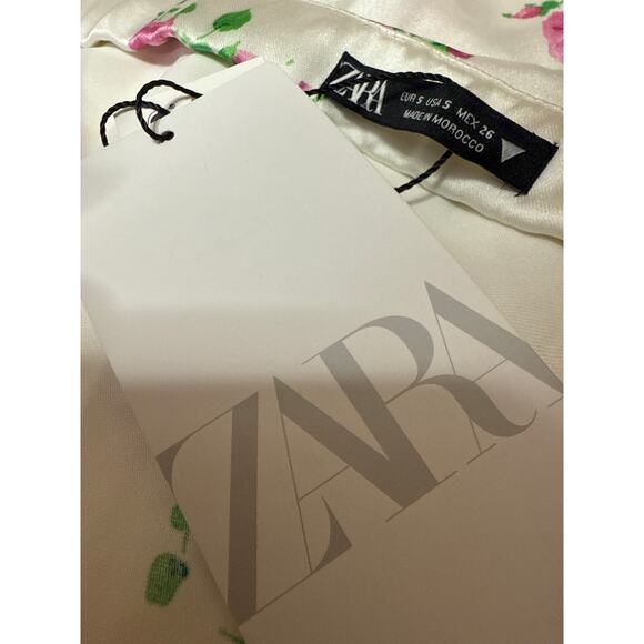 NEW Zara White Silk Satin Floral Sleeveless Bustier Slit Cami Midi Slip Dress S - Picture 5 of 6